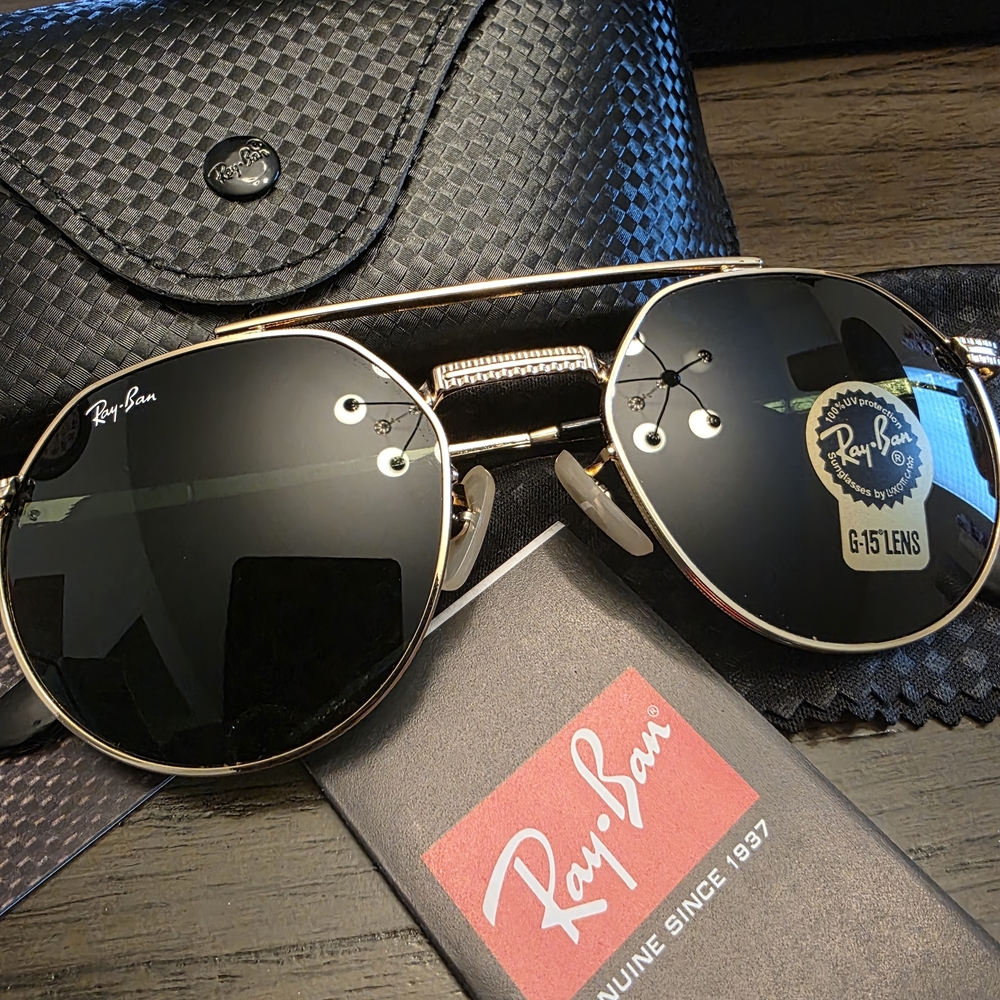 Ray-Ban Jack II Titanium - Gold Frame Black Lens Round Sunglasses